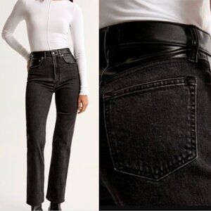 Abercrombie & Fitch 90s Straight Ultra High Rise Jeans Black Leather